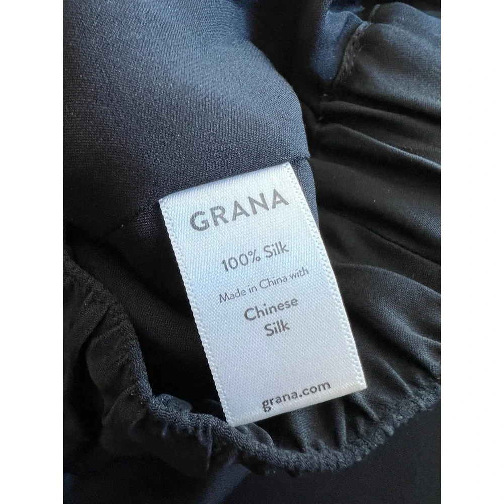 Grana 100% Silk Wide Leg Cropped Satin Pants Elastic Waistband Womens Size XS